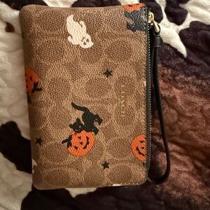 Coach Wristlet with Halloween Cat and Pumpkin Design